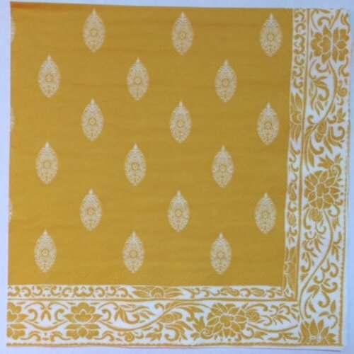 Serviette en papier motif hippies paisley - imprimé jaune doré et blanc 