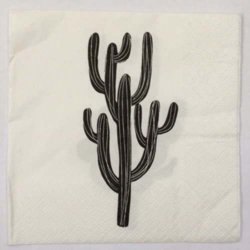Serviette en papier petit format - motif graphique stylisé cactus noir sur fond blanc 
