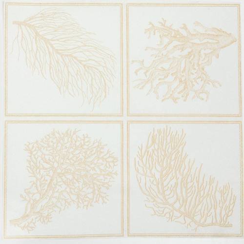 Serviette en papier motif coraux (branche de corail) dorés sur fond blanc 