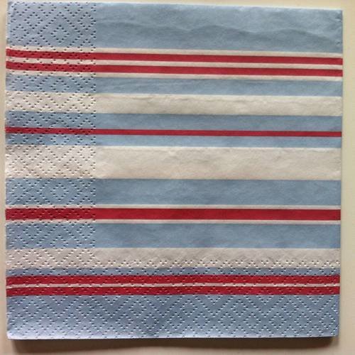 Serviette en papier motif graphique "rayures bleues,rouges et blanches" 