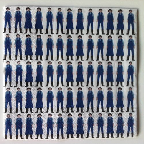 Serviette en papier motif dessin frise d'hommes et de femmes en bleu de travail 