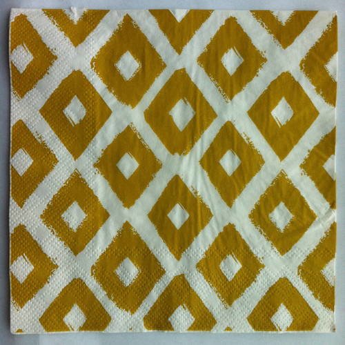 Serviette en papier motif graphique et géométrique losanges jaune d'or sur fond blanc 