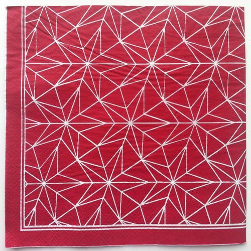 Serviette en papier motif graphique noël - étoiles blanches sur fond rouge 