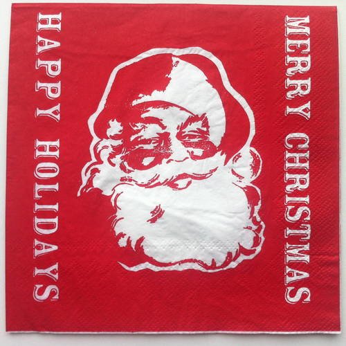 Serviette en papier motif "santa claus - merry christmas - happy hollidays" père noël, joyeux noël, bonnes vacances 