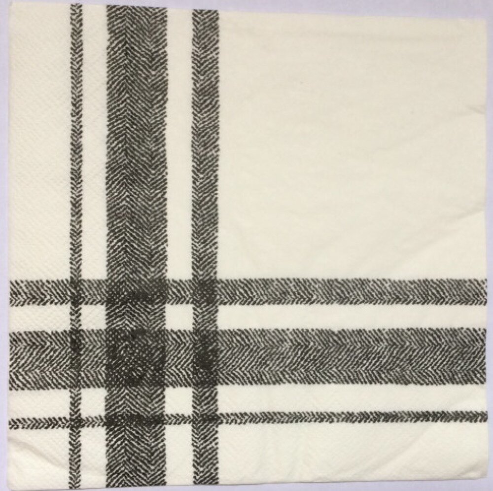 Serviette en papier motif tissus blanc rayé noir style et effet torchon -  Un grand marché