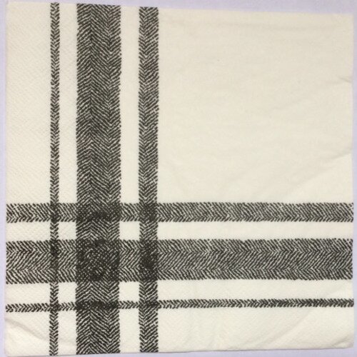 Serviette en papier motif tissus blanc rayé noir style et effet torchon 