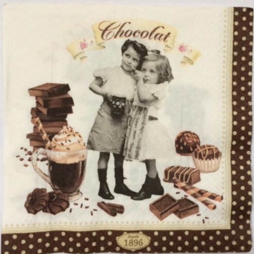 Serviette en papier motif chocolat - enfants gourmands avec patisseries