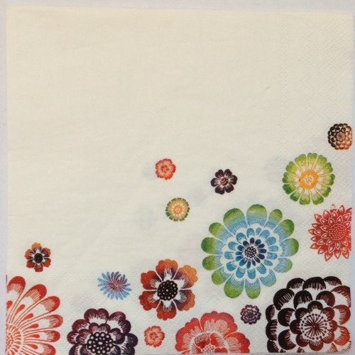 Serviette en papier motif champètre et printanier "fleurs colorées" 