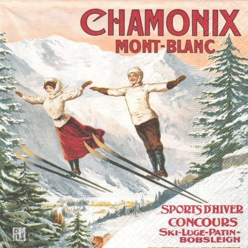 Serviette en papier vintage motif chamonix mont blanc - sports d'hiver 