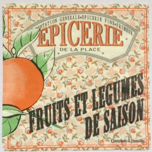 Serviette en papier motif publicité vintage "epicerie de la place - alimentation générale - fruits et légumes 