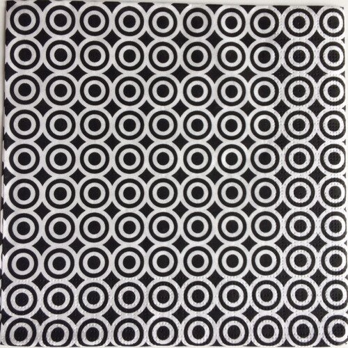 Serviette en papier motif graphique et géométrique "cercles" noir et blanc"