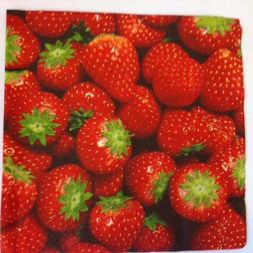 Serviette en papier motif fruit - fraises en vrac 