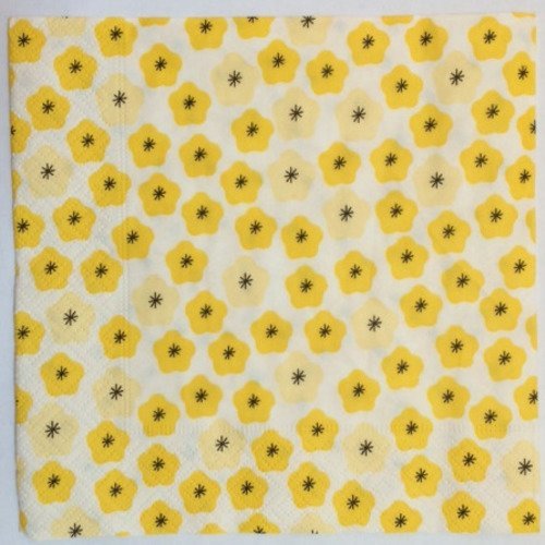 Serviette en papier motif petites fleurs jaunes sur fond blanc 
