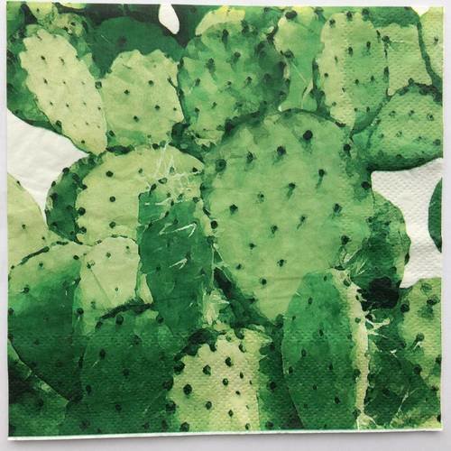 Serviette papier motif ensemble de cactus verts sur fond blanc 