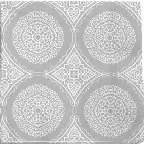 Serviette en papier motifs azulejos carreaux de ciment  gris et blanc 