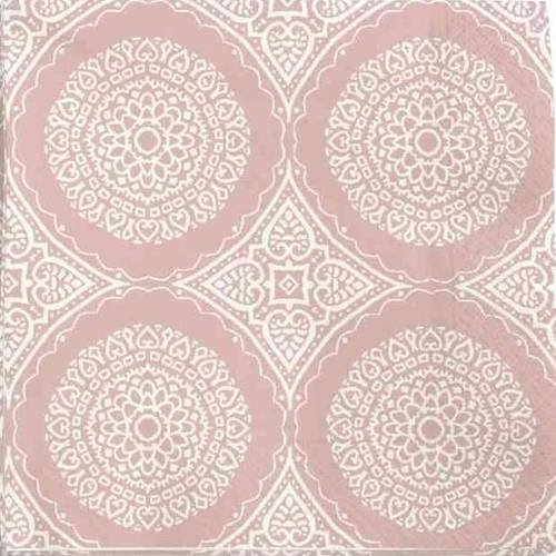 Serviette en papier motifs azulejos vieux rose et blanc 