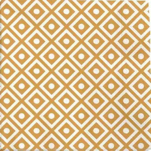 Serviette papier motif graphique et géométrique losanges/carrés jaune d'or sur fond blanc