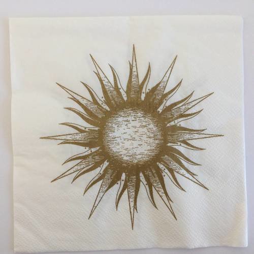 Serviette en papier motif imprimé soleil doré sur fond blanc 