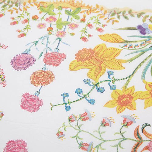 Serviette en papier motif coloré, dessin fleurs des champs prairie sur fond blanc