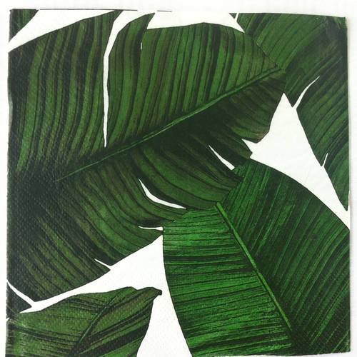 Serviette en papier motif imprimé plumes / feuilles vertes 