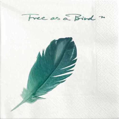 Serviette en papier motif imprimé plume bleue /vert "free as a bird" 
