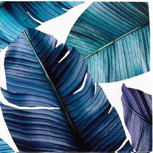 Serviette en papier motif imprimé plumes / feuilles bleues 