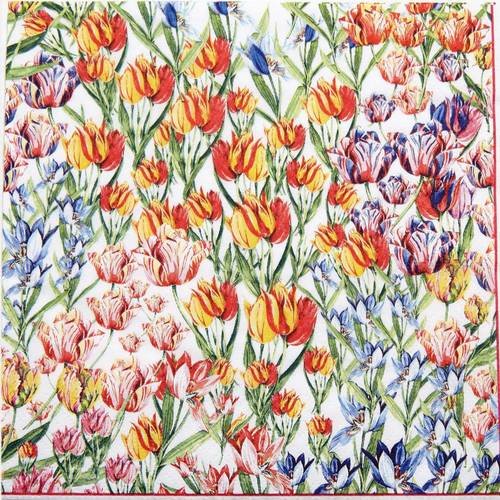 Serviette en papier motif coloré, dessin fleurs des champs prairie tulipes 