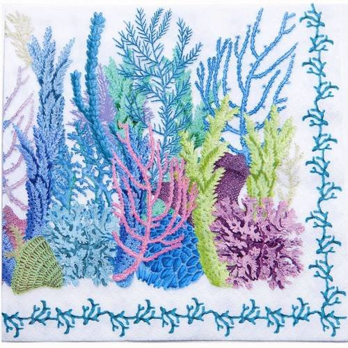 Serviette en papier motif fond marin corallien (branches de corail) coloré 