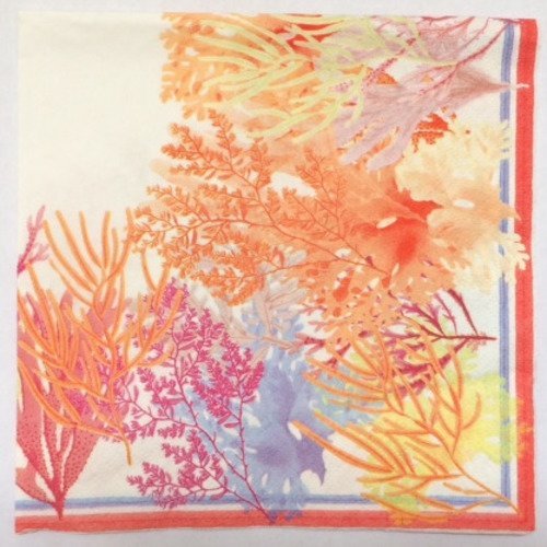 Serviette en papier motif fond marin coralien (branches de corail) coloré 