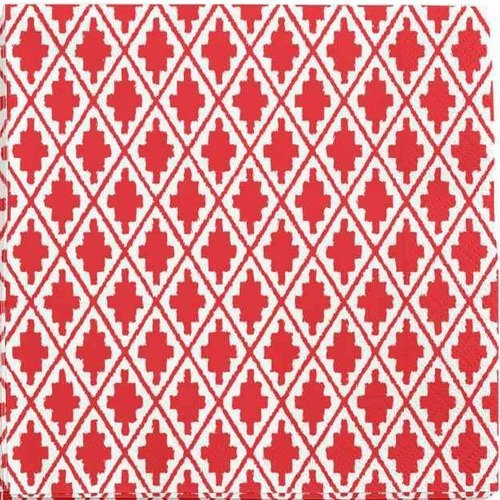 Serviette en papier motif graphique et géométrique losanges rouges sur fond blanc 