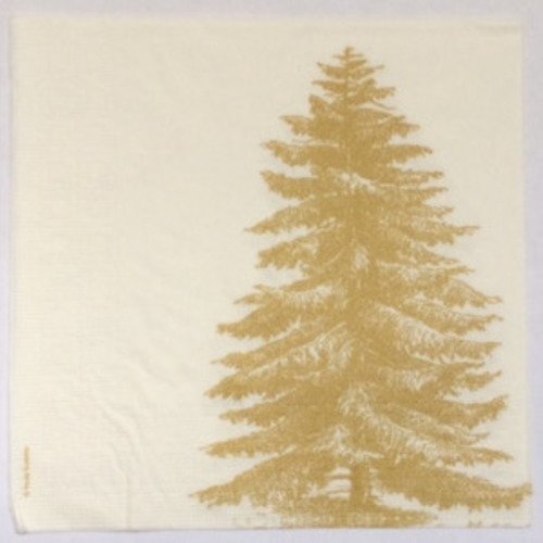 Serviette en papier motif imprimé sapin doré sur fond blanc 