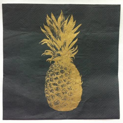 Serviette en papier motif bel ananas doré sur fond noir 
