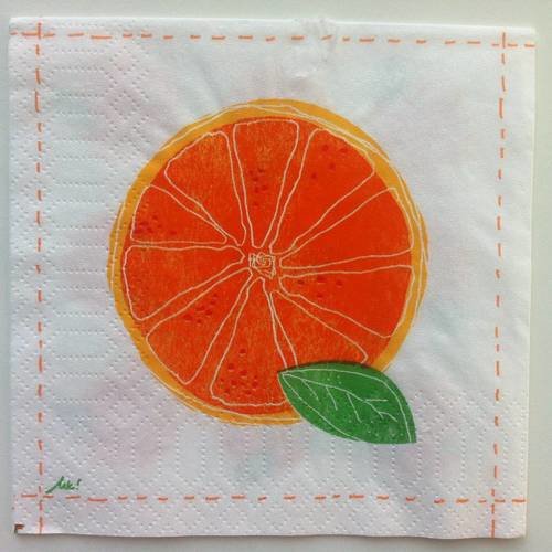 Serviette en papier petit format motif tranche(s) d'orange(s) sur fond blanc 