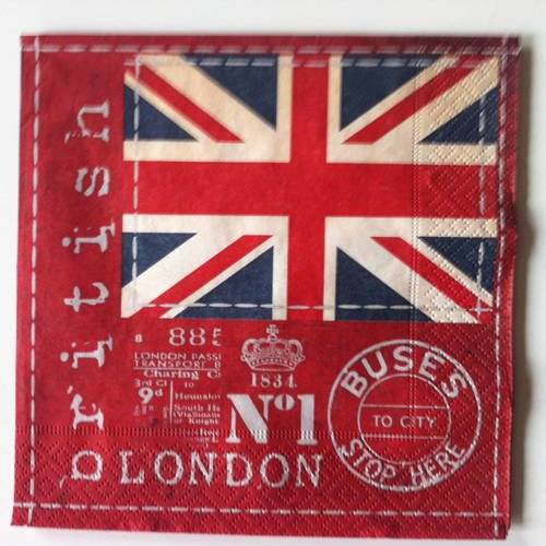 Serviette en papier motif  drapeau anglais - london / londres british sur fond rouge 