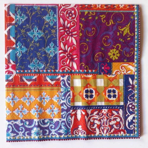 Serviette en papier motif dessins motifs patchwork (style tapis cachemire ou iran) tons pimpants 