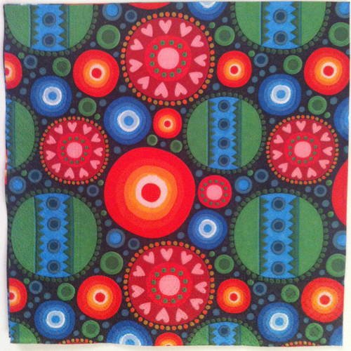 Serviette en papier motif coloré de figures géométrique rondes - fleurs slave