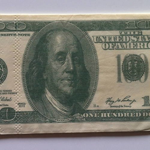 Serviette en papier motif billet de cent (100) dollars usa 