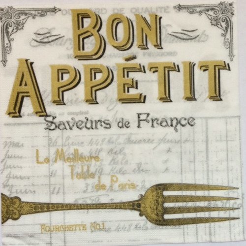 Serviette en papier motif "bon appétit" saveurs de france - fourchette 