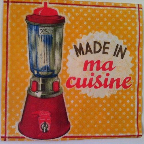 Serviette en papier motif vintage "made in ma cuisine" 