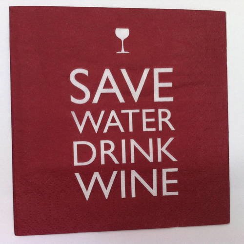 Serviette en papier petit format motif "save water drink wine" blanc sur fond rouge bordeaux