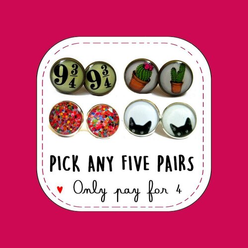 Boucles d'oreilles puces - 4 paires achetées, 1 gratuite - pack de 5 paires de boucles d'oreilles fantaisies