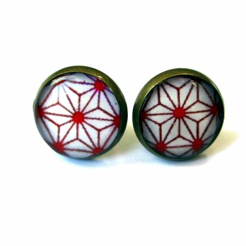 Boucles d'oreilles motif japonais rouge, étoiles graphiques, ethnique, géométrique, motif rouge et blanc
