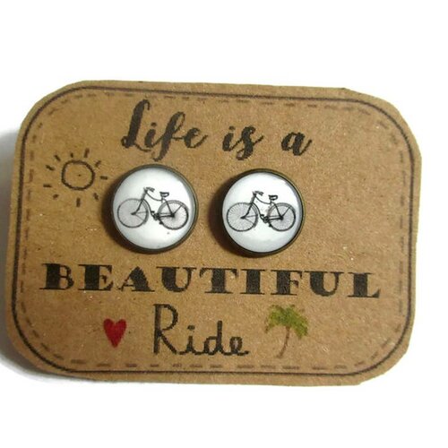 Boucles d'oreilles velo, puces bicyclette ,bijoux vélo, bijoux bicyclette, cadeau sportif, cadeau cycliste, rétro