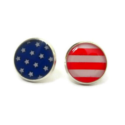 Boucles d'oreilles puces d'oreilles drapeau américain, usa, etats unis, rouge, bleu, cabochon, printemps