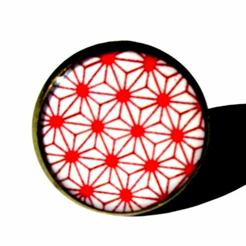 Bague motif japonais rouge, étoiles graphiques rouges et blanches, ethnique, motif géométrique, motifs rouges et blancs, cabochon