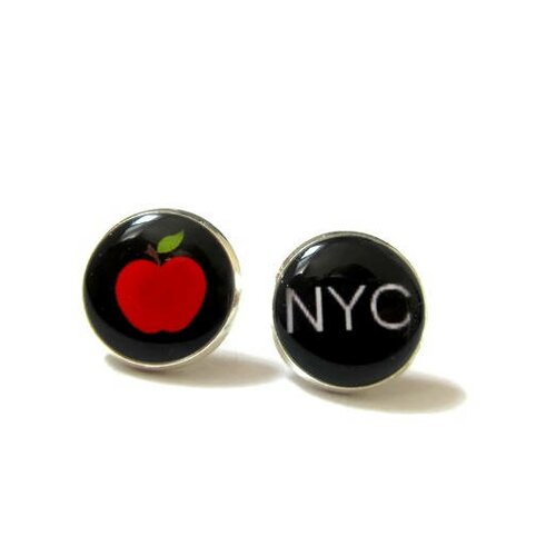 Boucles d'oreilles new york, la grosse pomme, rouge, noir, bijou pomme, boucles d'oreille new york, usa, voyage, pomme rouge