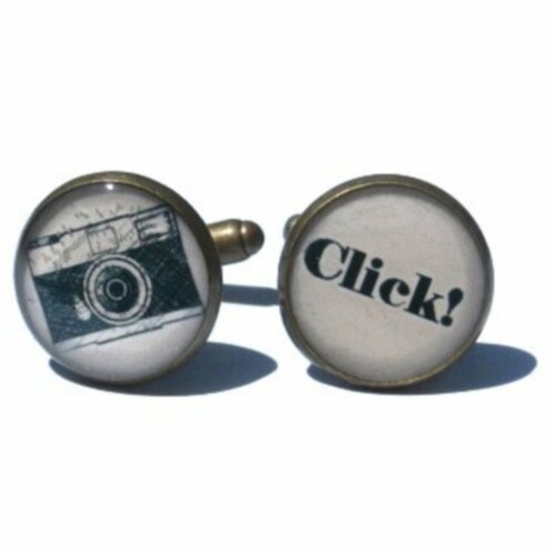 Bouton de manchette appareil photo, cadeau photographe, cadeau passionné de photo, cabochon en résine, noir, blanc