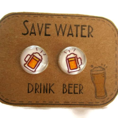 Boucles d'oreilles bières, cadeau amusant, boucles d'oreilles save water drink beer