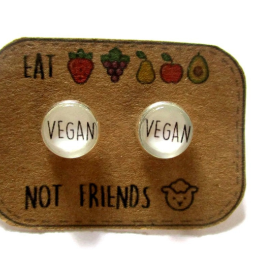 Boucles d'oreilles vegan, puces go vegan, cadeau vegetarien