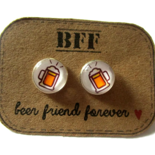 Boucles d'oreilles bières, cadeau meilleure amie, boucles d'oreilles beer friend forever, amateur de bière, cadeau pour copine